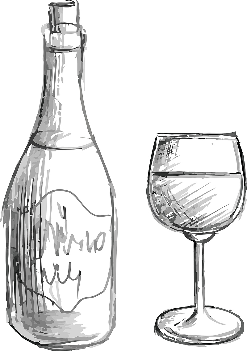 卡通线条红酒瓶和高脚杯