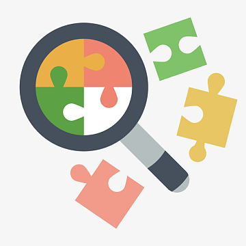 彩色圆形放大镜观察拼图卡通元素