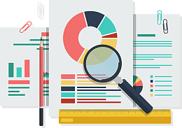 矢量手绘放大镜查阅数据图表