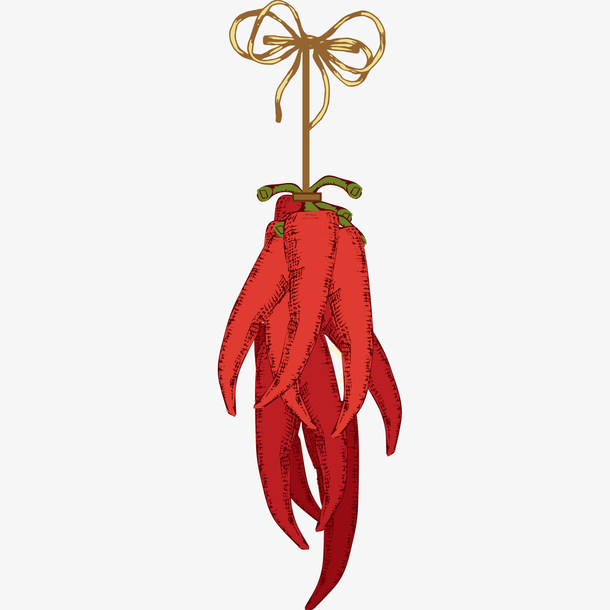 蝴蝶结丝带绑着一串卡通红辣椒矢