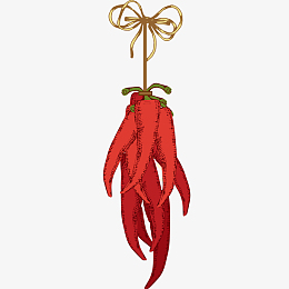 蝴蝶结丝带绑着一串卡通红辣椒矢