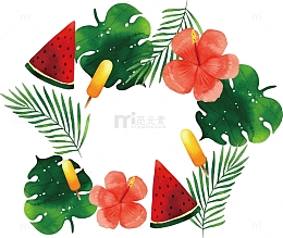矢量水彩夏日植物花卉冰冰棍