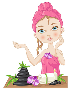 手绘做美容SPA的女人矢量图插画