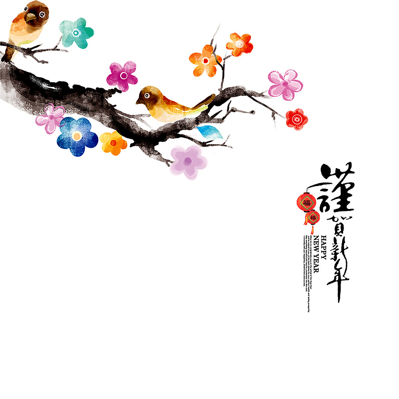 中国风枝头上的鸟