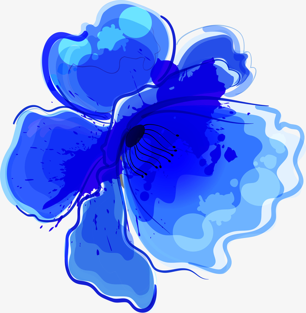 蓝色水彩花朵