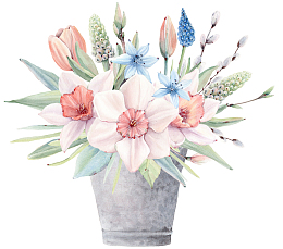 手绘水彩粉色花朵免抠