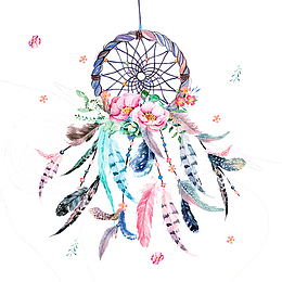 羽毛花朵风铃手绘图