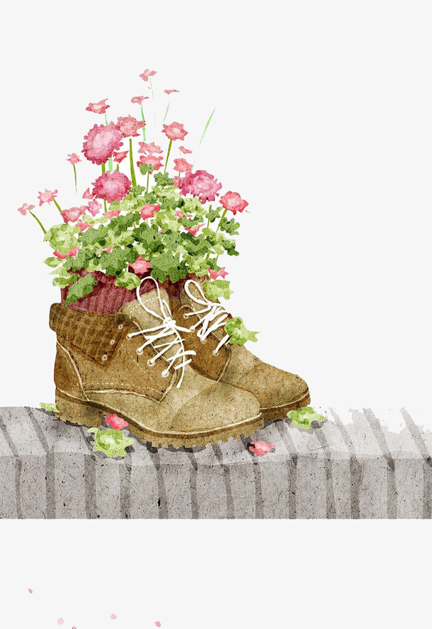 水彩花朵鞋子插画
