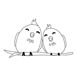 可爱鸟儿停留在树枝上简笔画
