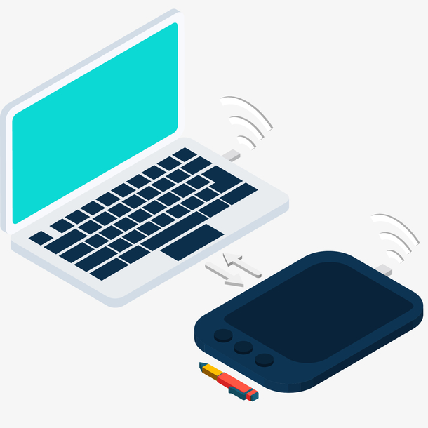 笔记本电脑,手机,无线技术,互联网,笔记本和手机文件互传矢量插画,免