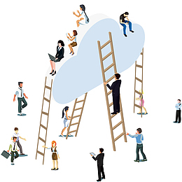 矢量互联网云端数据人物插画