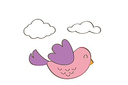 卡通手绘飞翔的小鸟和白云