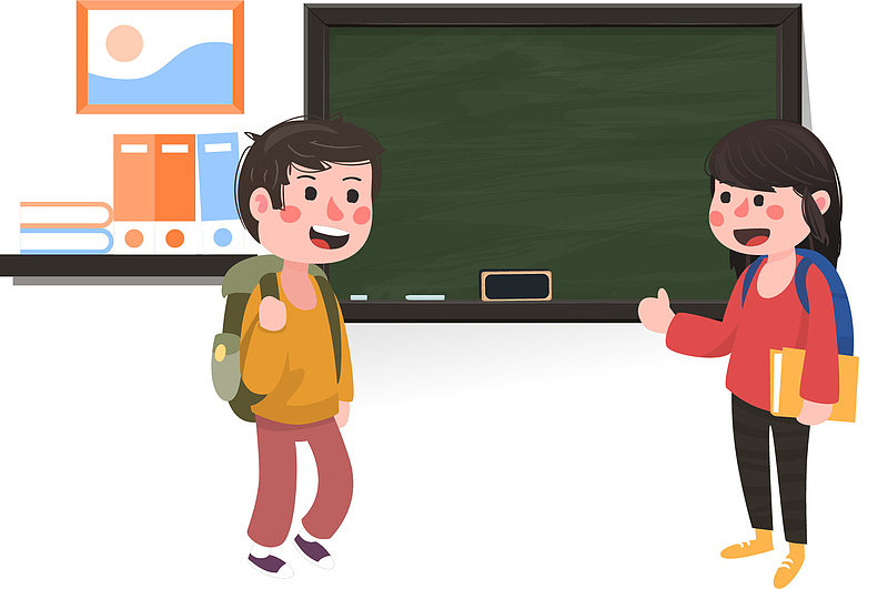卡通手绘教育新学期学生上课黑板