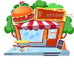 卡通汉堡包快餐店