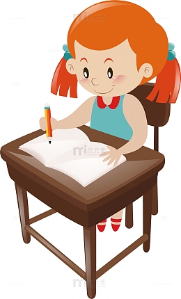 开学季写作业的小女孩