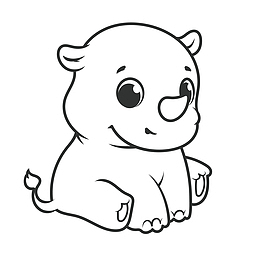 手绘卡通线描黑色可爱犀牛