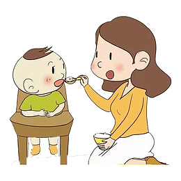 妈妈喂男孩吃饭