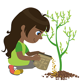 卡通可爱小孩植树节植树动作矢量
