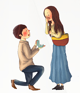手绘人物插画求婚的情侣
