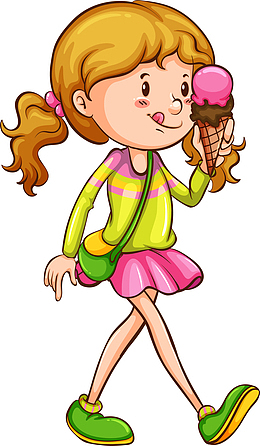 微笑卡通吃冰淇淋女孩