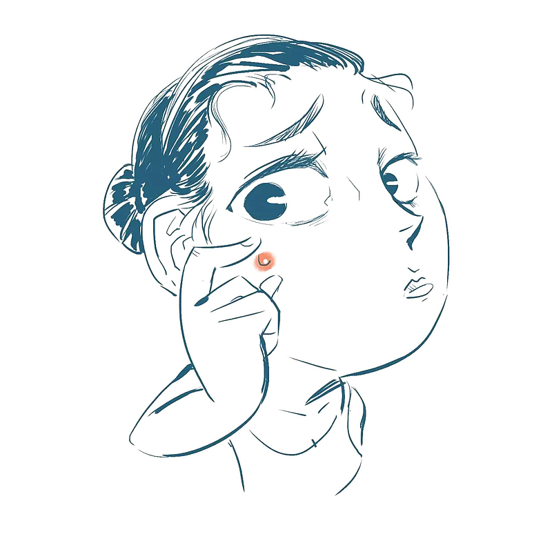 可爱女孩大头捏痘痘