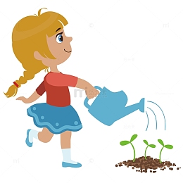 卡通小孩植树节植树浇水动作矢量