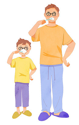 手绘可爱插图父亲节亲子插图一起