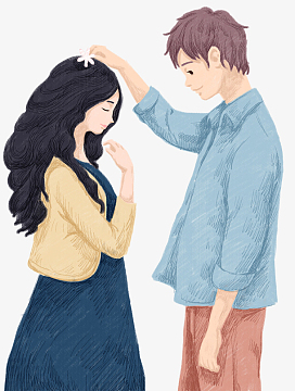 手绘人物插图情侣插画摸头暧昧