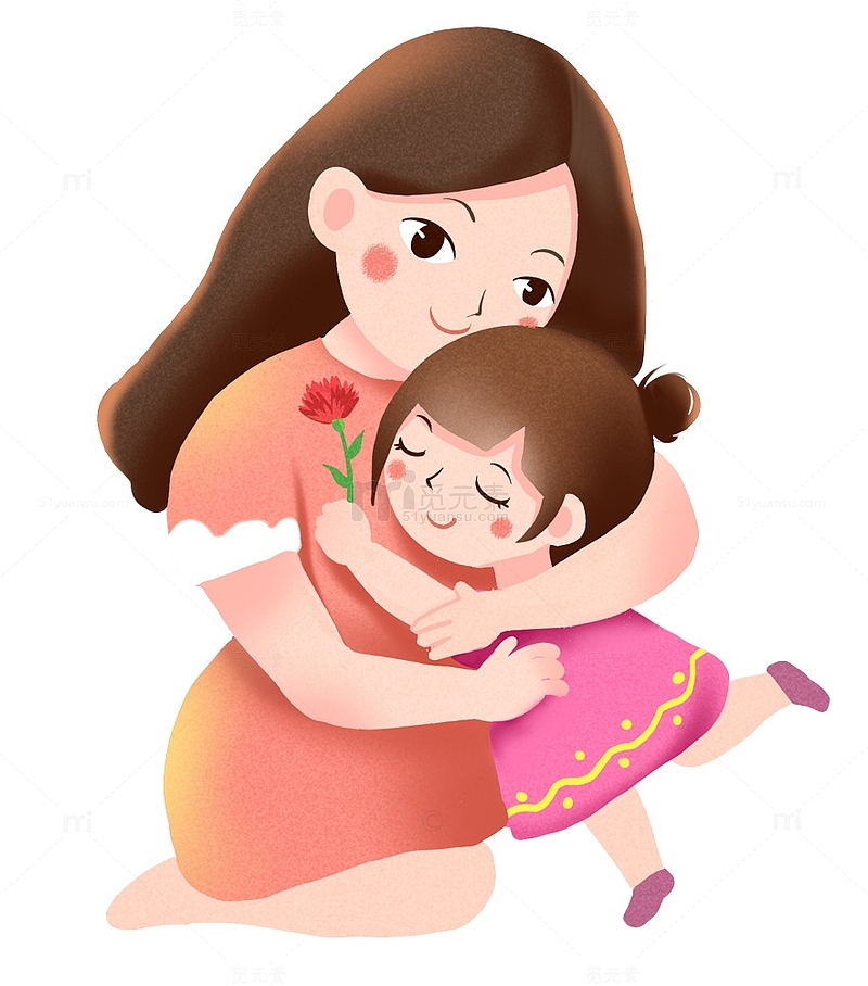 手绘可爱人物插图母亲节拥抱妈妈