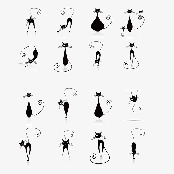 卡通黑色小猫咪素材免费下载_觅元素