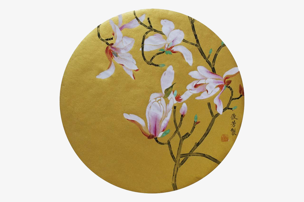 手绘团扇扇面栀子花