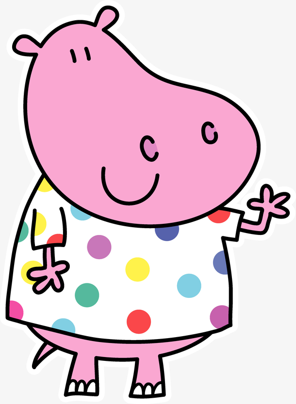 手绘儿童画卡通动物花点裙小河马