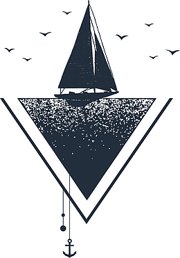 帆船黑白花臂图案