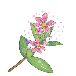 卡通矢量树枝粉色花