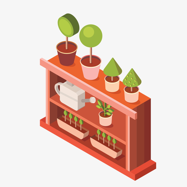 矢量卡通手绘花架盆栽