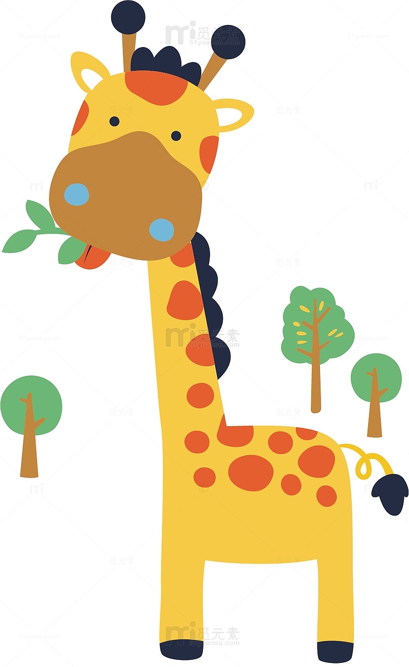 矢量图吃树叶的长颈鹿