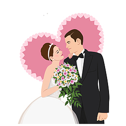 矢量手绘幸福拍婚纱照