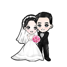拿着捧花的新婚夫妻