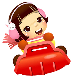 可爱的卡通女孩开碰碰车插画免抠