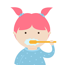 卡通刷牙的小女孩