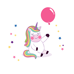 彩绘白色生日独角兽矢量图