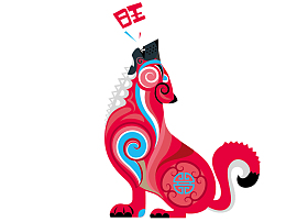 红色花纹的小狗简图