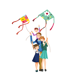 春天家人放风筝插画