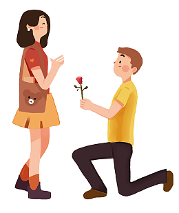 手绘可爱人物插画情侣求婚插画