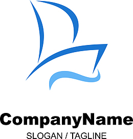 矢量蓝色线条帆船LOGO