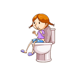 卡通可爱蹲着上厕所的女孩