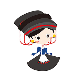 卡通可爱的彝族美女人物插画免抠