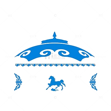 手绘白色蓝色简约风的蒙古包素材