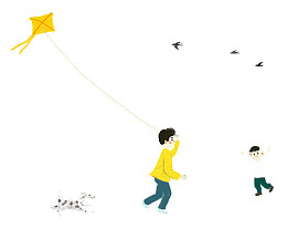 手绘可爱插画春天放风筝亲子插图