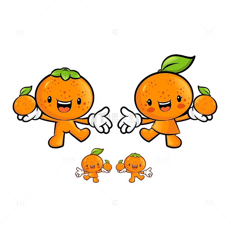 两只可爱的卡通香橙